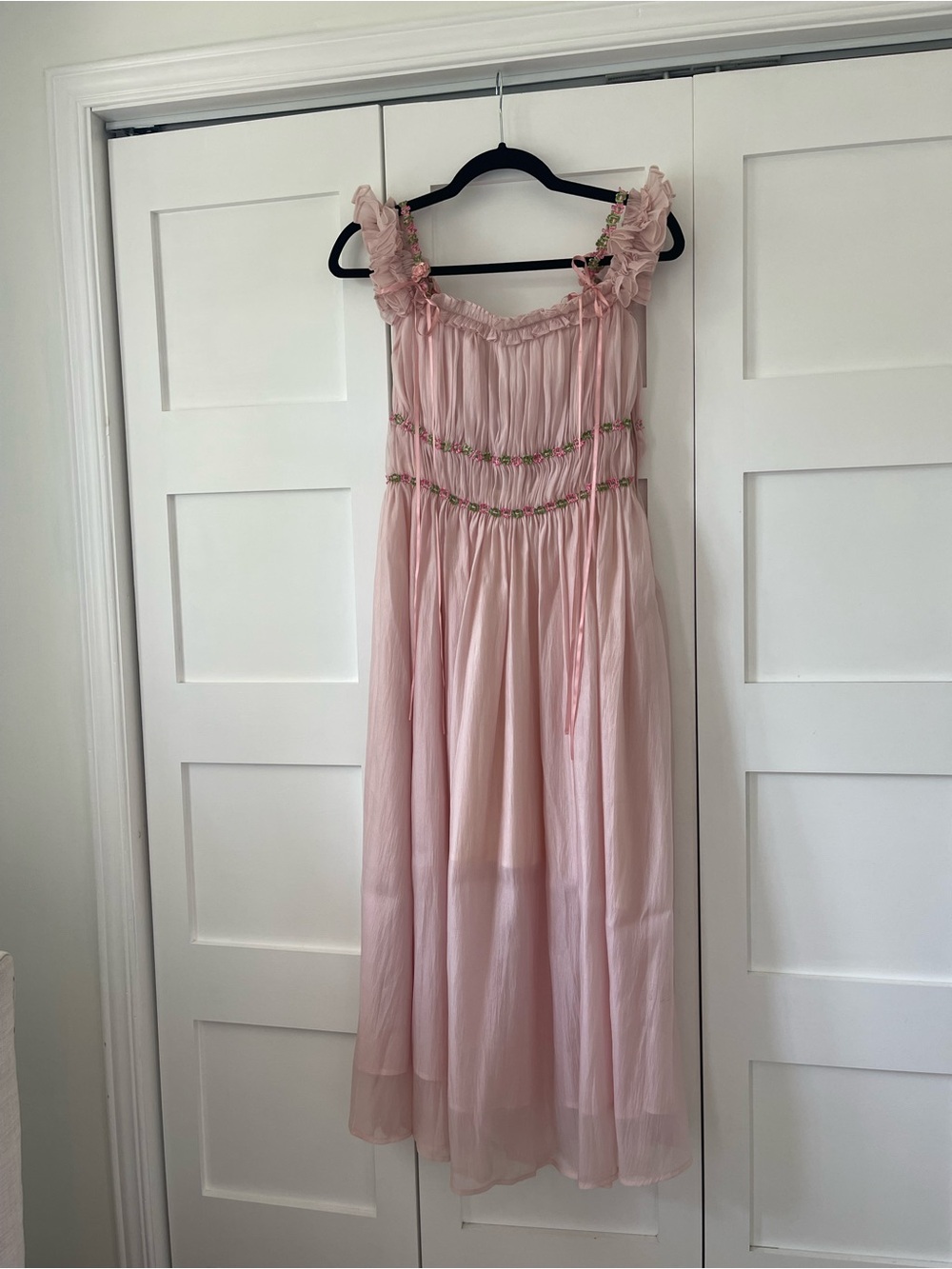 Blush Pink Off-Shoulder Dress with Floral Trim (Aurora Lacemade new with tag) - Picture 3 of 5